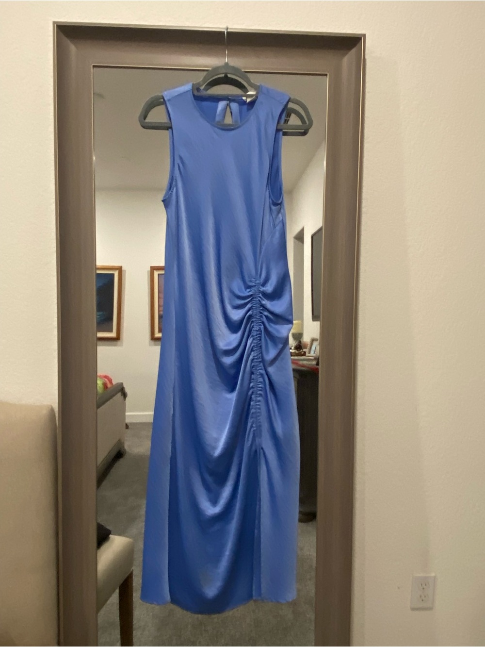 Sleeveless Blue Ruched Maxi Dress